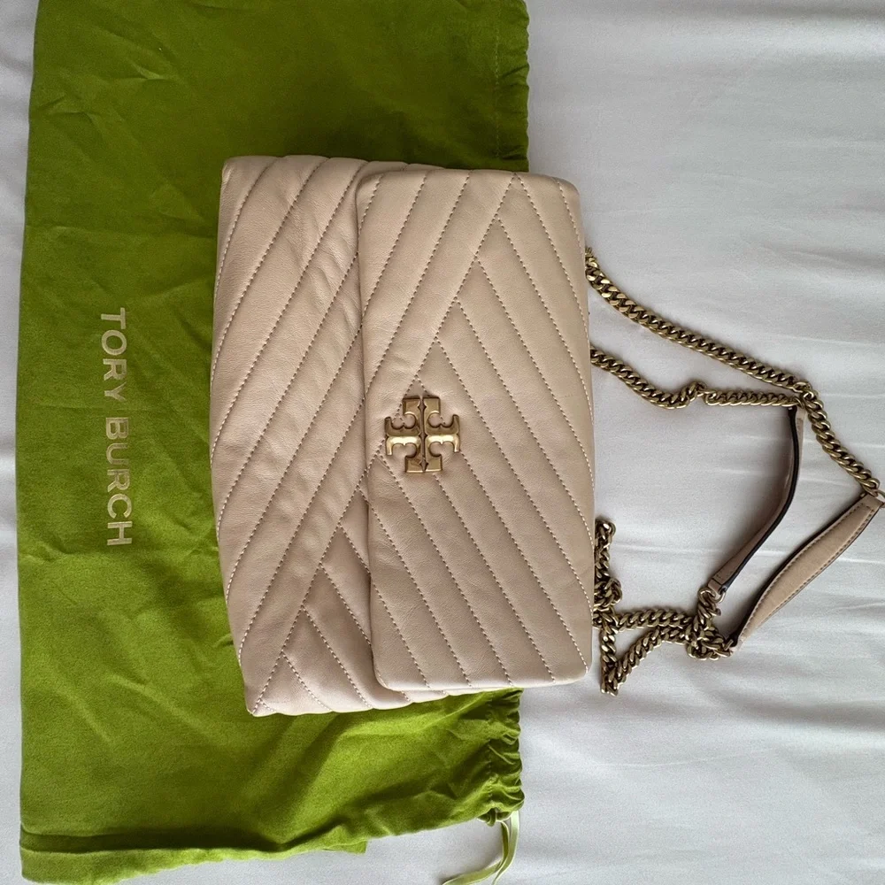 Tory Burch Blush Quilted Leather Shoulder Bag with Gold Chain